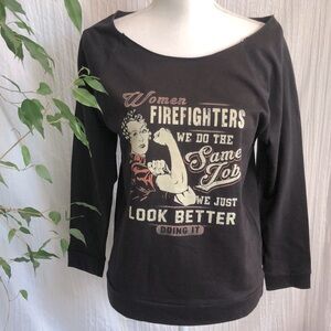 WOMEN FIREFIGHTERS We do the Same Job... Doing it- Sz M fleece blk sweatshirt
